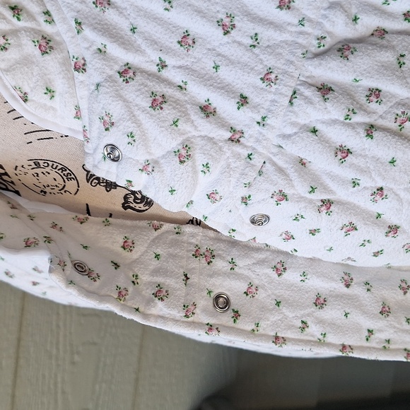 The Vermont Country Store Mini Floral Cotton Quilted House Coat Size M White - Picture 9 of 15
